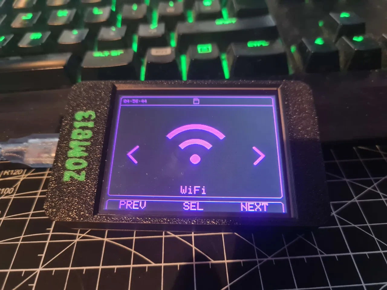 Hand-built ZOMBIE touchscreen device showing its Wi-Fi menu